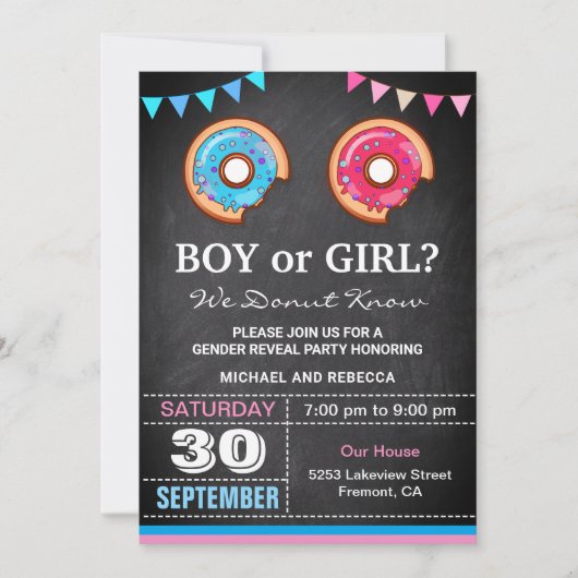 Party für Junge oder Mädchen im Donut-Geschlecht Einladung (Vorderseite)