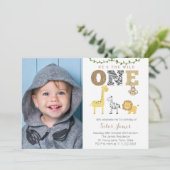 Party für junge Tiere Safari 1. Geburtstag Einladung (Stehend Vorderseite)