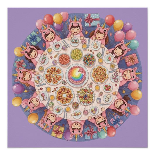 Party für Kinder mit Einhorn Poster (Vorderseite)