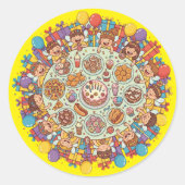 Party für Kinder mit gelbem Gewand Runder Aufkleber (Vorderseite)