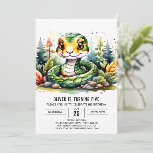 Party für kundenspezifisches Reptil-Kindergeburtst Einladung (Stehend Vorderseite)