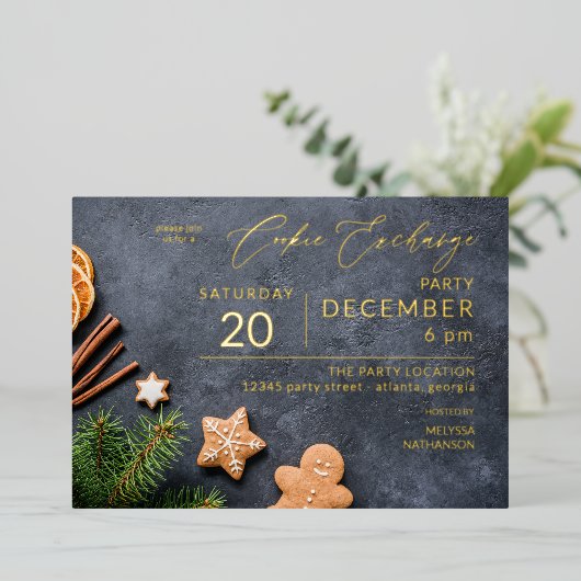 Party für Lebkuchen und Orangefarbenes Cookie Folieneinladung (Stehend vorne)