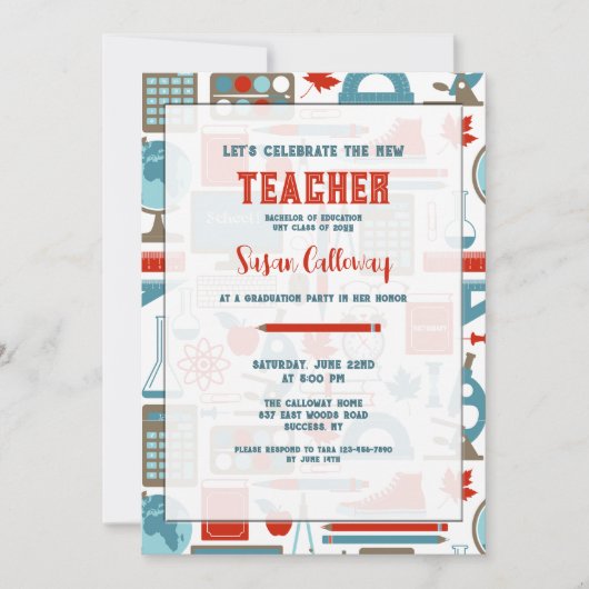 Party für Lehrkräfte im Schulunterricht: Einladung (Vorderseite)