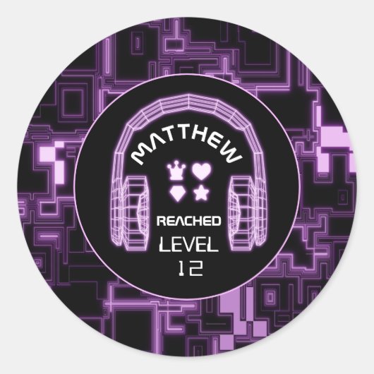Party für lila Glow Video Game Headsets Runder Aufkleber (Vorderseite)