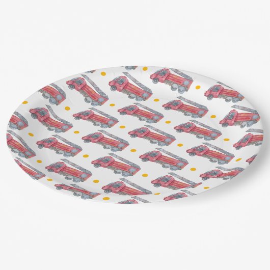 Party für LKW mit rotem Feuer Pappteller (Schrägansicht)