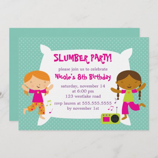 Party für Mädchen Einladung (Vorne/Hinten)