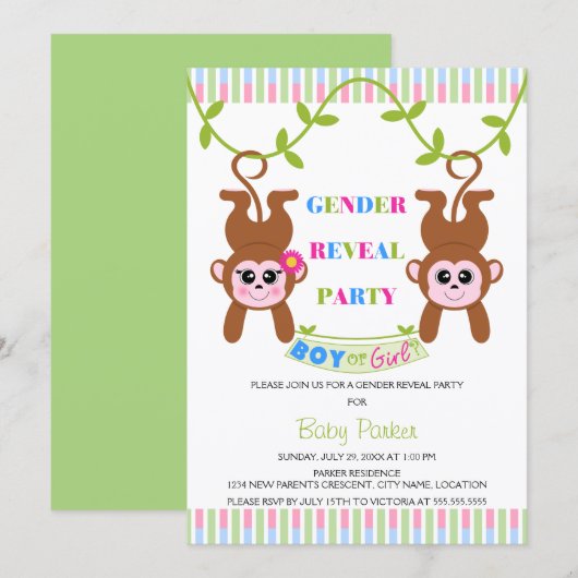 Party für männliche oder weibliche Affen Einladung (Vorne/Hinten)