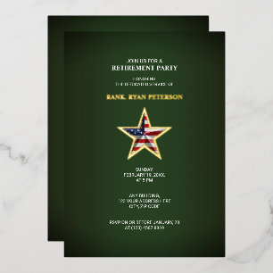 Party für Militärruhestand - USA Star Green Invite Folien Feiertagskarte