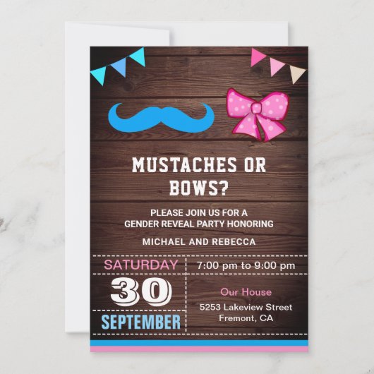 Party für Mustaches oder Bows Gender Reveal Einladung (Vorderseite)