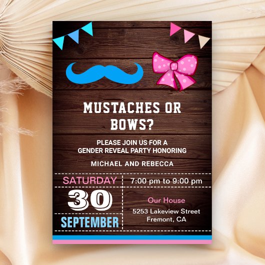Party für Mustaches oder Bows Gender Reveal Einladung