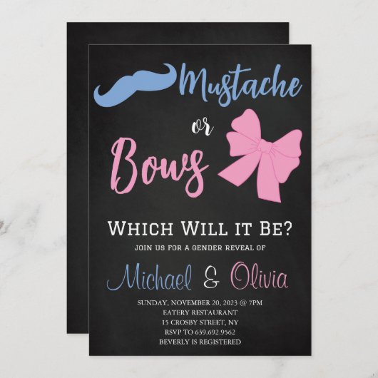 Party für Mustaches oder Bows Gender Reveal Einladung (Vorne/Hinten)
