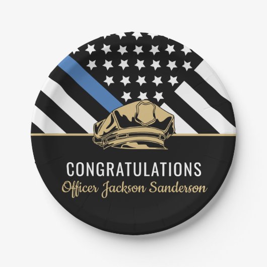 Party für Polizeischutz Blue Line Herzlichen Glück Pappteller (Vorderseite)