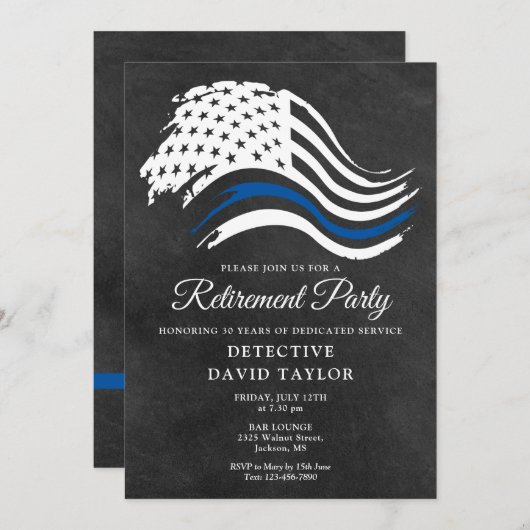 Party für Polizeischutz - Thin Blue Line-Kopfzeile Einladung (Vorne/Hinten)