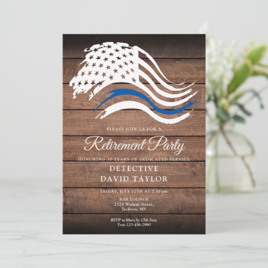 Party für Polizeischutz Thin Blue Line Rustikal Einladung (Stehend Vorderseite)