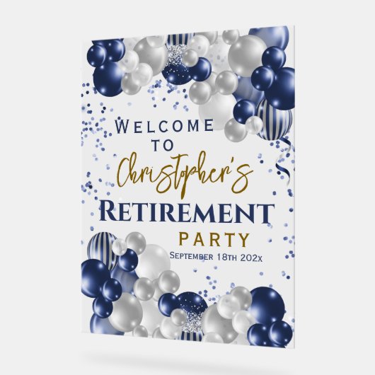 Party für Rentenzahlungen Begrüßung Blaue Balloons Acrylschild (Winkel)