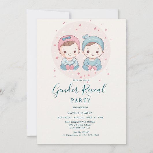 Party für Rosa und Blauer Junge oder Mädchen Einladung (Vorderseite)