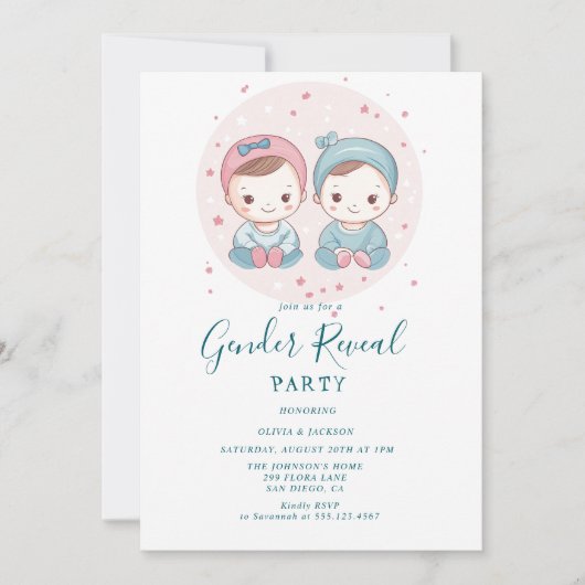 Party für Rosa und Blauer Junge oder Mädchen Einladung (Vorderseite)