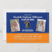 Party für Schulfarben Blau und Orange Graduation Einladung (Vorderseite)