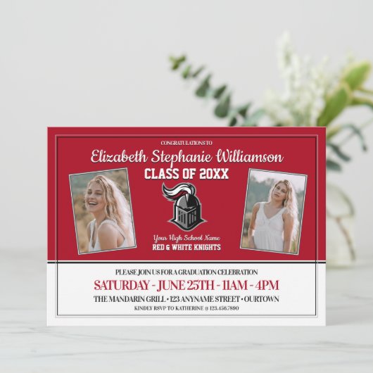 Party für Schulfarben - Rot und Weiß Einladung (Stehend Vorderseite)