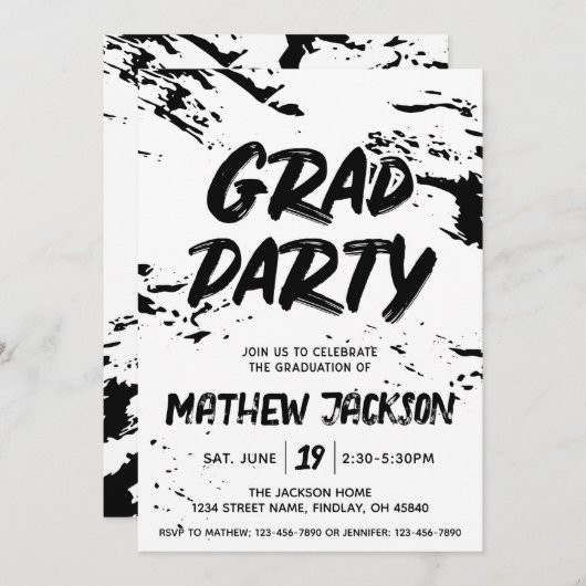 Party für Schwarz-Weiß-Graffiti-Paint Einladung (Vorne/Hinten)