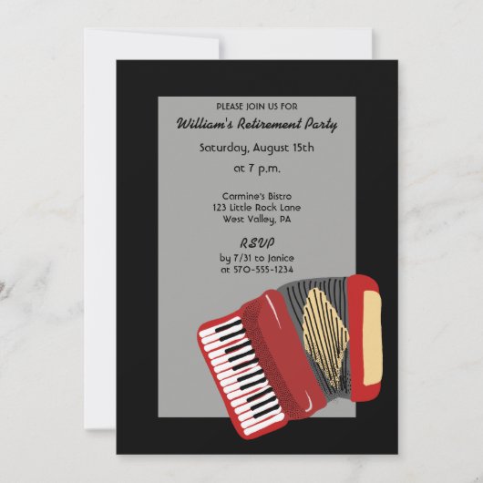 Party für schwarze und rote Accordion-Spieler Einladung (Vorderseite)