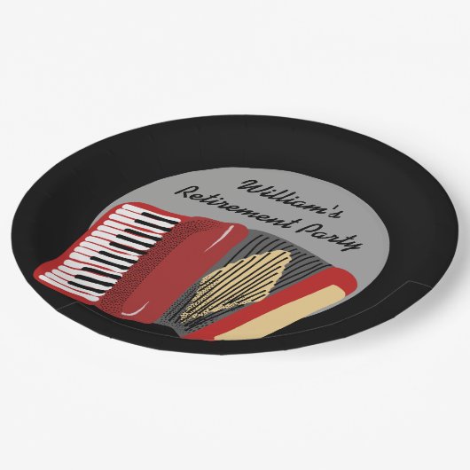 Party für schwarze und rote Accordion-Spieler Pappteller (Schrägansicht)