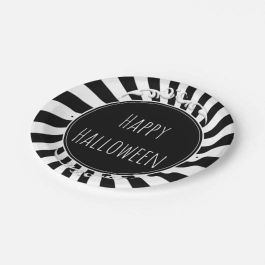 Party für schwarze und weiße Streifen Pappteller (Schrägansicht)