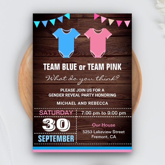 Party für Team Blue oder Team Pink Gender Reveal Einladung