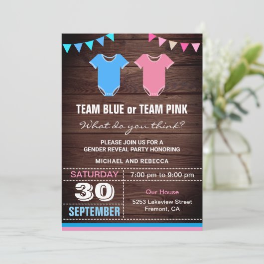 Party für Team Blue oder Team Pink Gender Reveal Einladung (Stehend Vorderseite)