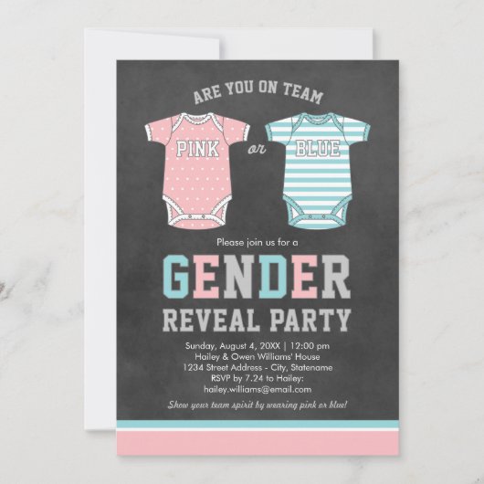 Party für Team Pink oder Blue Baby Gender Einladung (Vorderseite)