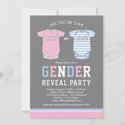 Party für Team Pink oder Blue Baby Gender Einladung (Vorderseite)