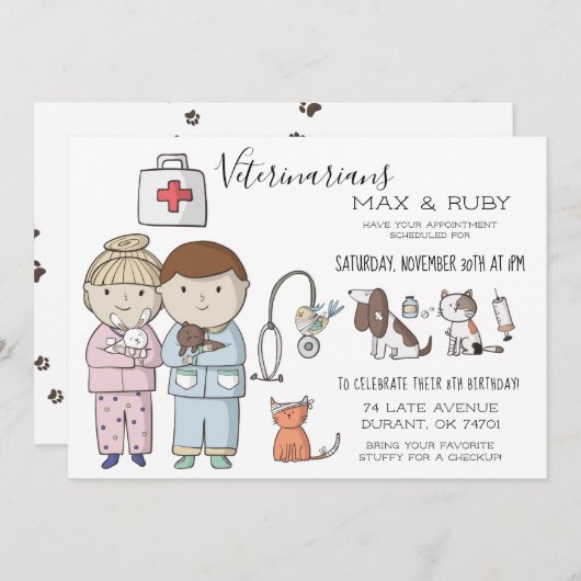 Party für tierärztlich behandelte Kinder Einladung (Vorne/Hinten)