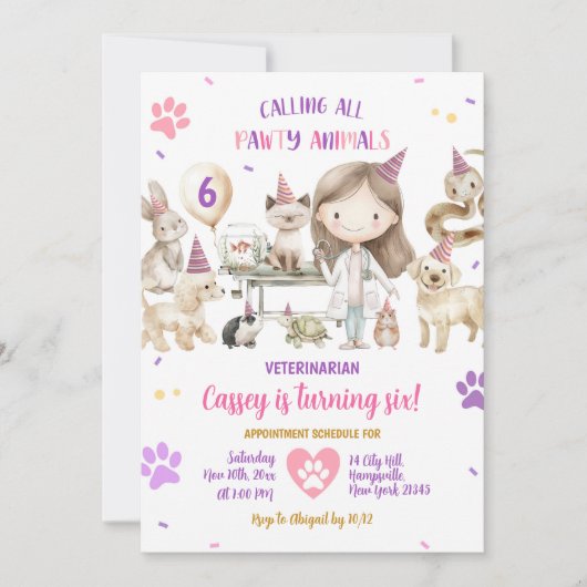 Party für tierärztliche Kindergeburtstage Einladung (Vorderseite)