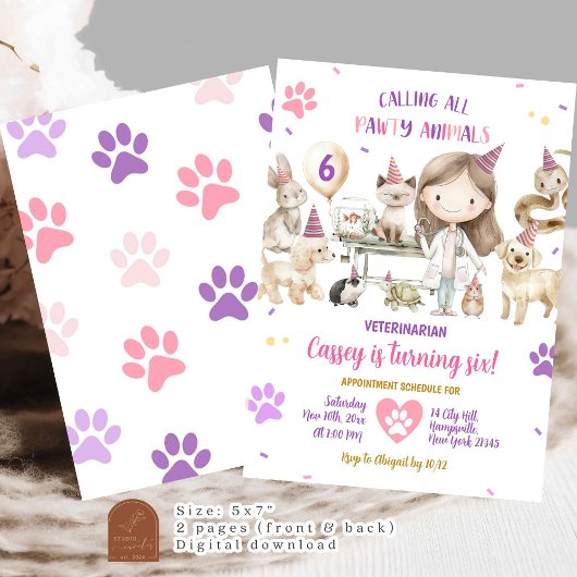 Party für tierärztliche Kindergeburtstage Einladung