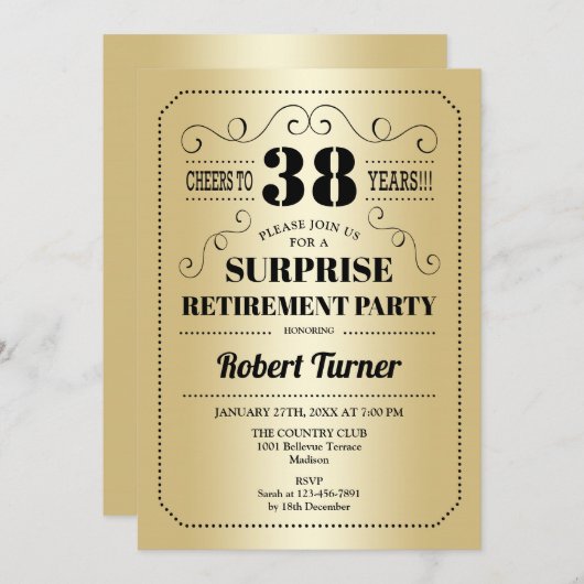 Party für unfallbedingte Altersvorsorge - Gold Bla Einladung (Vorne/Hinten)