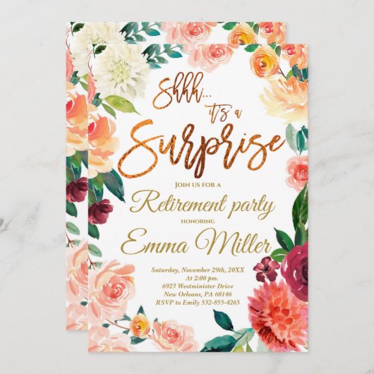 Party für Unternehmensruhestand, Blumenruhestand Einladung (Vorne/Hinten)