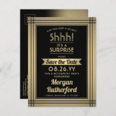 Party für unvorhergesehene Rentenerträge - Schwarz Ankündigungspostkarte (Vorne/Hinten)