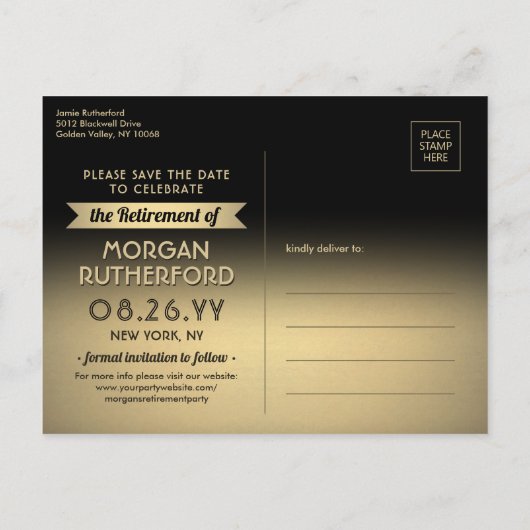 Party für unvorhergesehene Rentenerträge - Schwarz Ankündigungspostkarte (Rückseite)