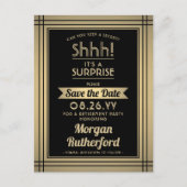 Party für unvorhergesehene Rentenerträge - Schwarz Ankündigungspostkarte (Vorderseite)