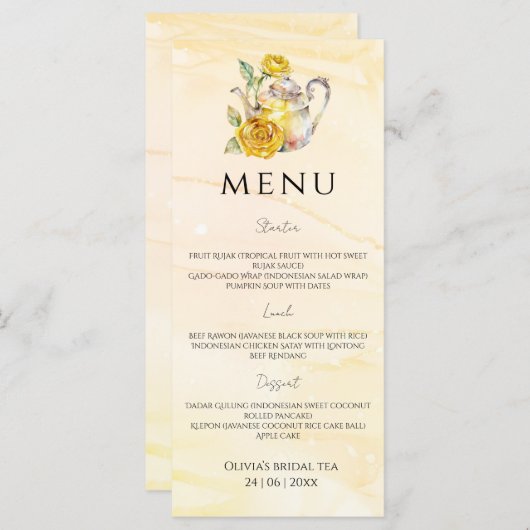 Party für Wasserfarben Brautparty Menükarte (Vorne/Hinten)