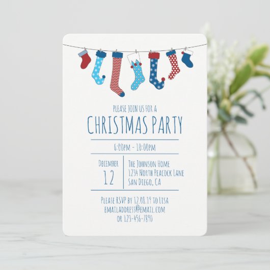 Party für WeihnachtsStrümpfe Einladung (Stehend Vorderseite)
