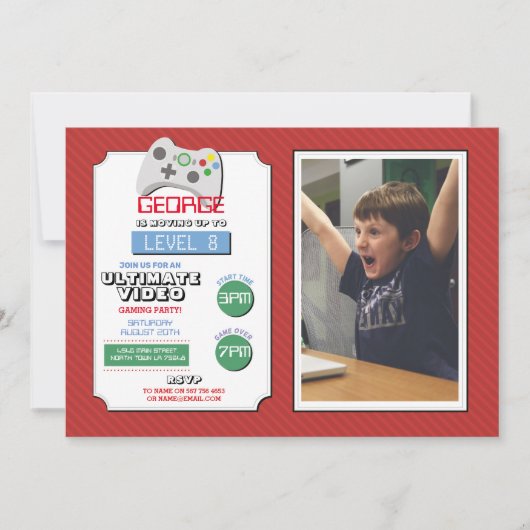 Party Game Red Foto Boys Gaming Einladung (Vorderseite)