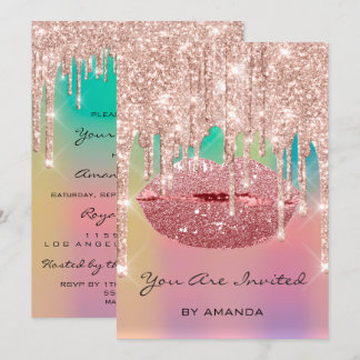 Party Geburtstag 16. Kiss Lips Rose Glitzer Einladung