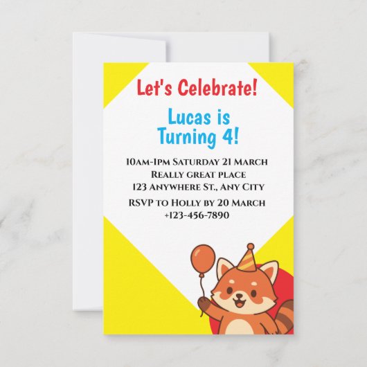 Party Geburtstag phantastischer roter Panda Einladung (Rückseite)