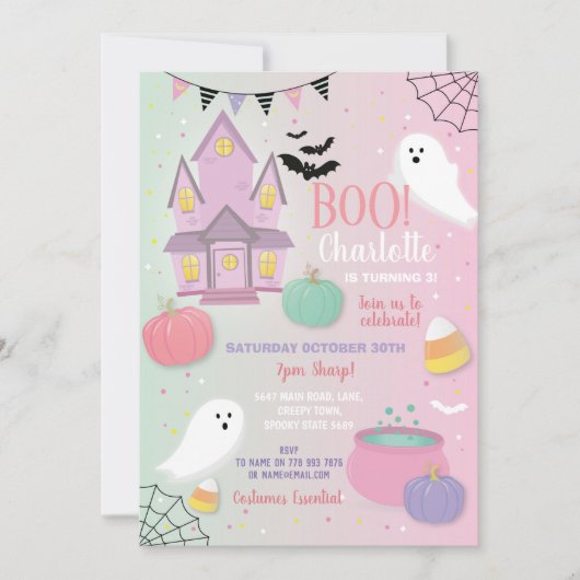 Party-Geister von Boo Kids Halloween Pink Mint Fun Einladung (Vorderseite)