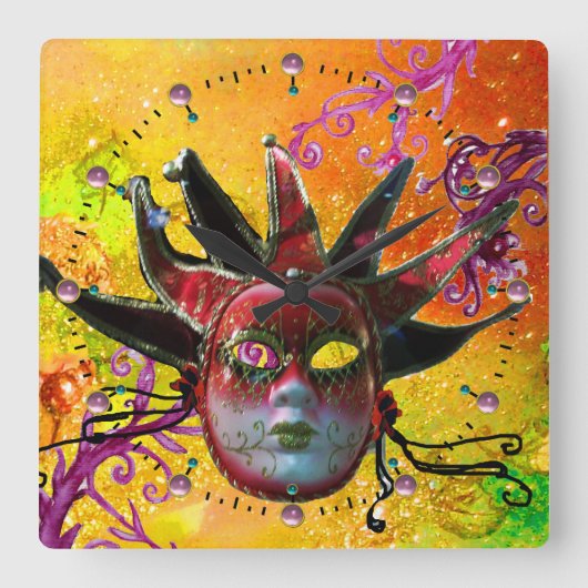 PARTY Gelb Quadratische Wanduhr (Vorderseite)