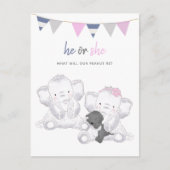 Party "Gender Reveal Modern Elephants" Postkarte (Vorderseite)