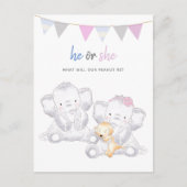Party "Gender Reveal Modern Elephants" Postkarte (Vorderseite)