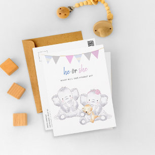 Party "Gender Reveal Modern Elephants" Postkarte