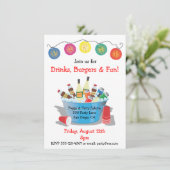 Party Getränke Einladung mit Wein, Limonade und Bi (Stehend Vorderseite)